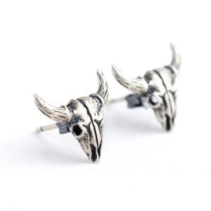 Long Horn Silver tone  Earrings